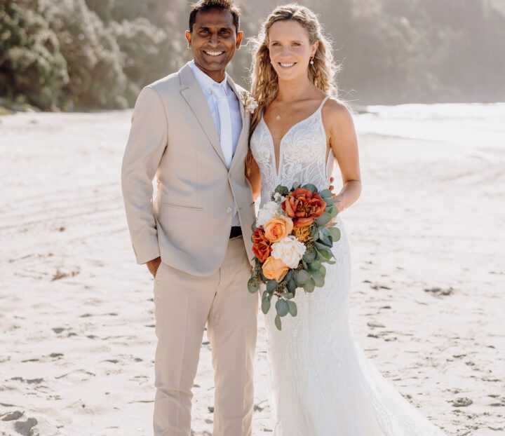 Beige suit - beach wedding